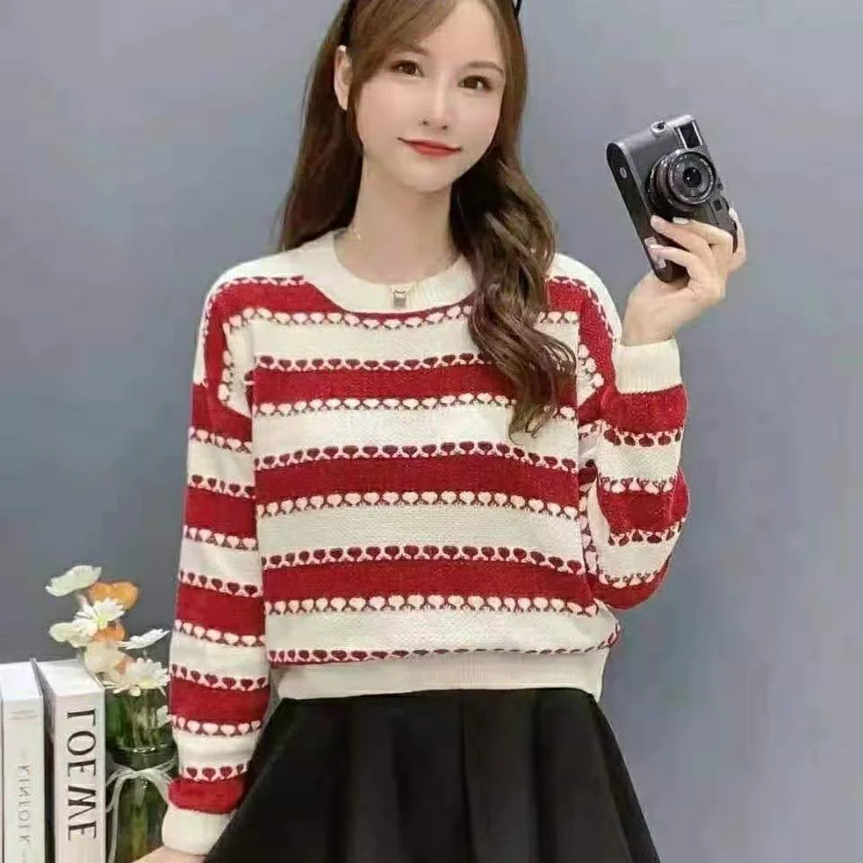 

Sweater Woman 2021 Autumn Tops Patchwork O-Neck Long Sleeve Pull Femme Sweaters Korean Fashion Women Clothing Pullover Jersey