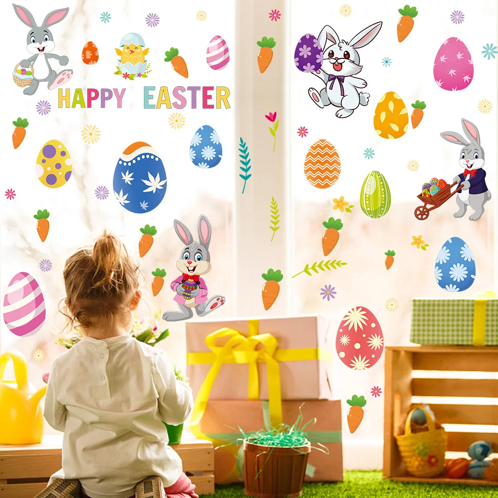 

DIY Rabbit Eggs Wall Stickers Easter Day Party Decoration Decals Kids Room Wall Decor Aesthetic Self Adhesive Wallpaper