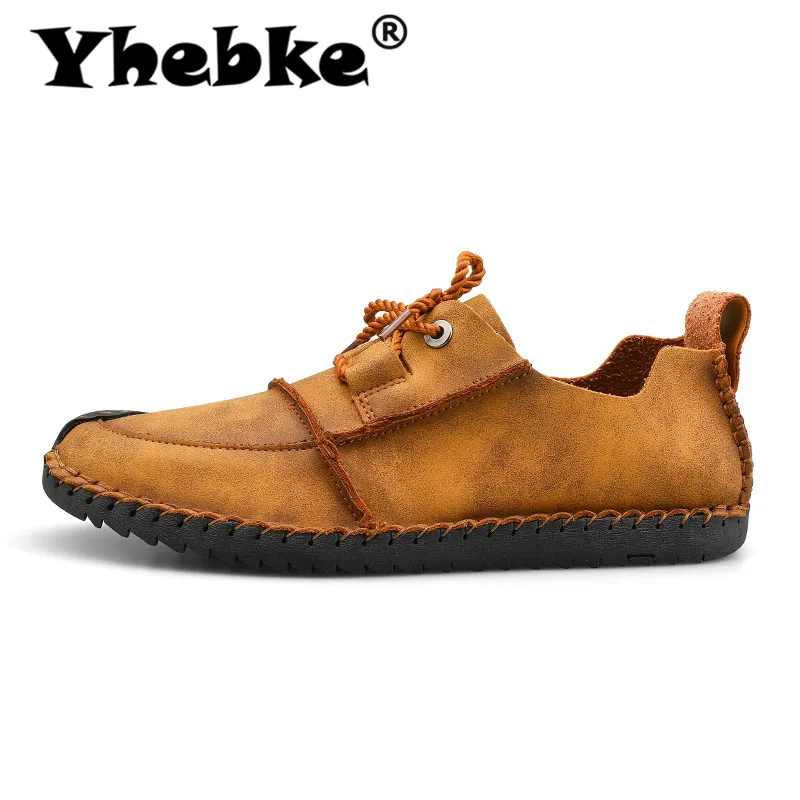 Yhebke/брендовая мужская обувь Кожаные повседневные лоферы на плоской подошве