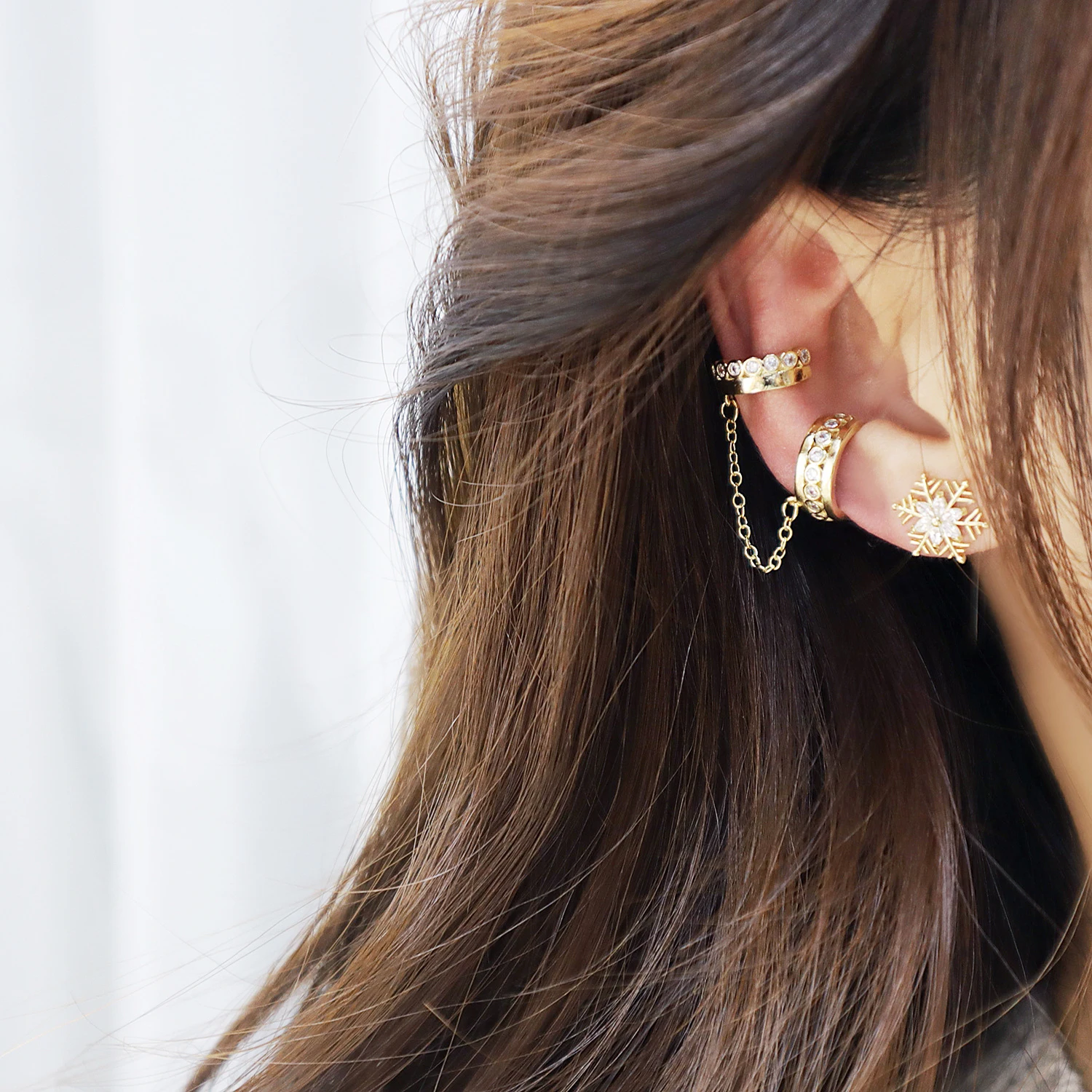 

Earring For Women 14K Plated Gold Frosty Sub-Chain Stacking Ear Bone Clip European Net Red Design Trendy Cool Ear Bone Ear Clip