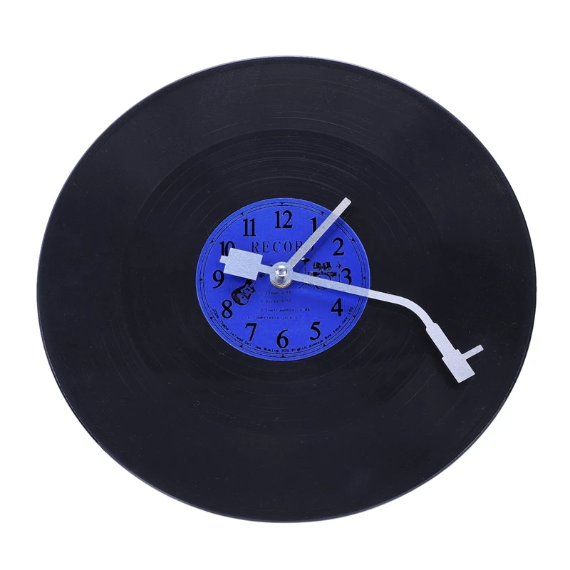 

Кварцевые круглые ретро настенные часы художественный дизайн кухня гостиная украшение дома виниловые часы для записи синий + черный пласти...