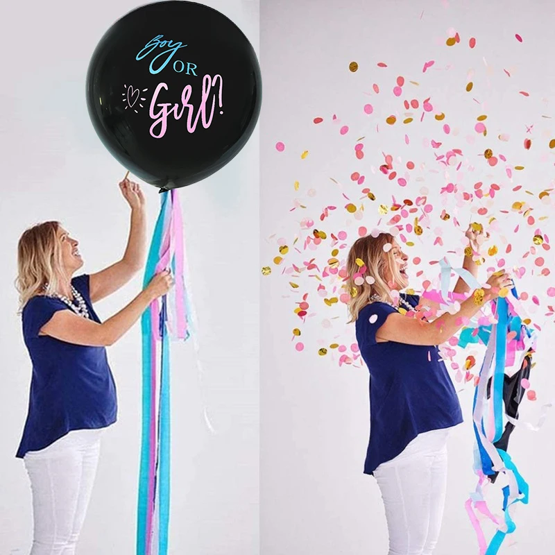 

Black Boy Or Girl Gender Reveal Balloons 36inch Latex Balloon with Confetti for Baby Shower Birthday Party Decor Globos Supplies