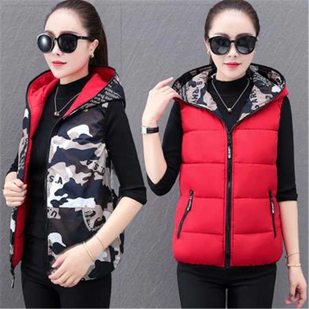 

Spring Plus Size Hooded Down Vests Female Down Vest Abajo Waistcoat Woman Double-sided Wear Oversize Bas Jackets Abajo Parkas