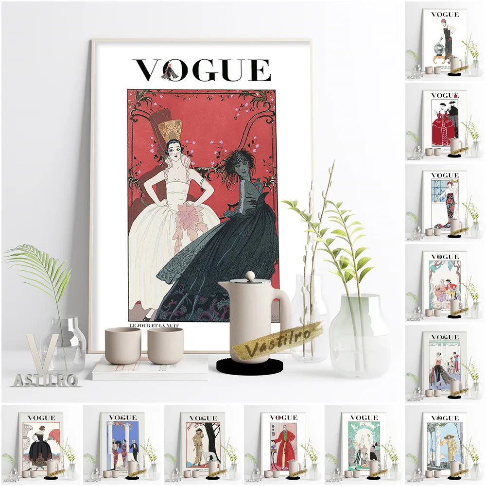 

Vogue Magazine Cover Illustration Vintage Art Poster France Classic Dress Culture Wall Picture Home Decor Costume Lover Collect