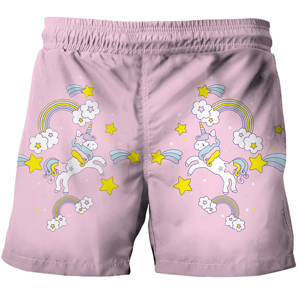 

Girls holiday party quick-drying printing breathable casual beach shorts novelty summer unicorn 3D children's beach shorts