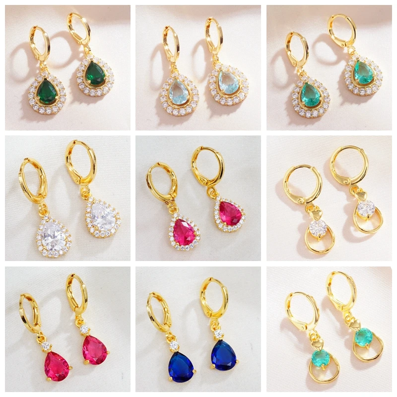 Женские классические серьги подвески 6 цветов стразы в форме капли воды модные с