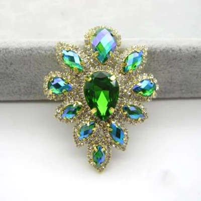 Green AB Стразы, аппликация 4,5*5,8 см, цветное стекло+ смола, Золотая основа, пояс с аппликацией, пришитые стразы, вечерние украшения для свадебного платья - Цвет: Green AB