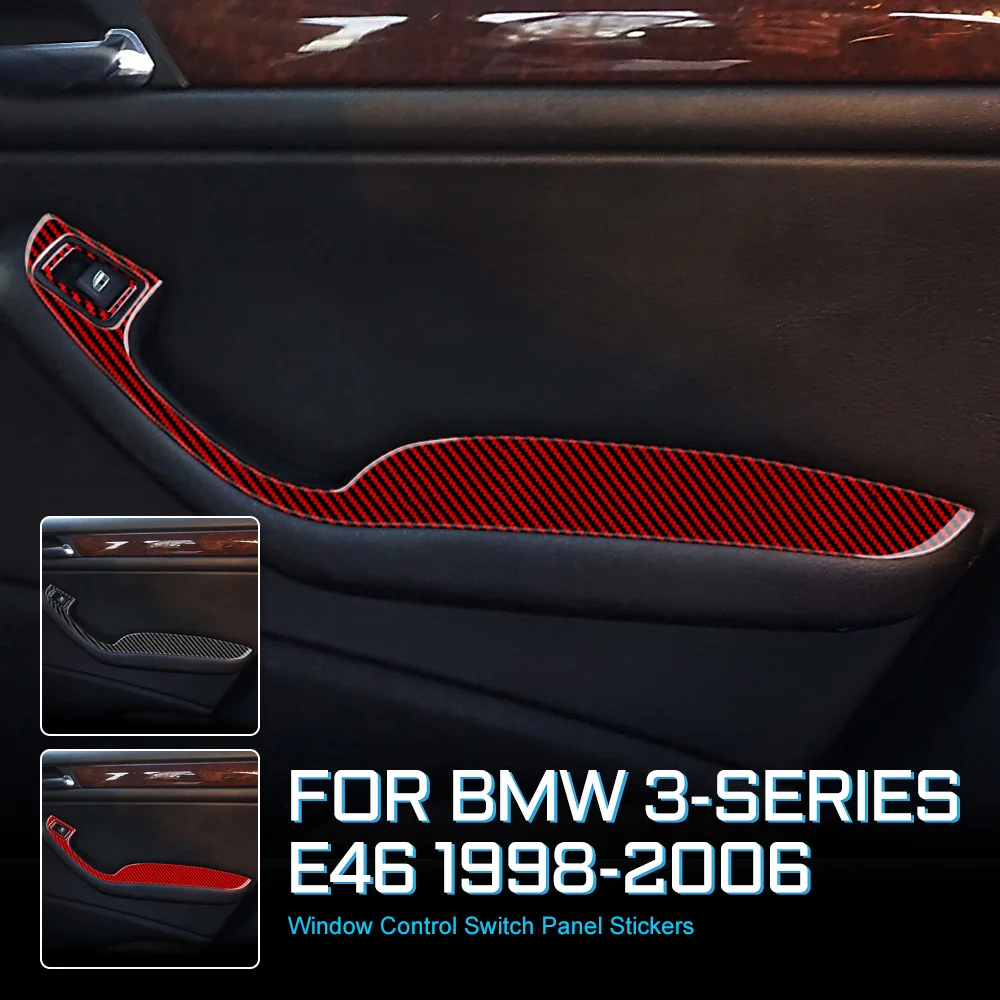 Carbon Fiber For BMW E46 1998 1999 2000 2001 2002 2003 2004 2005 2006 Car Door Window Control Switch Panel Interior Sticker Trim |