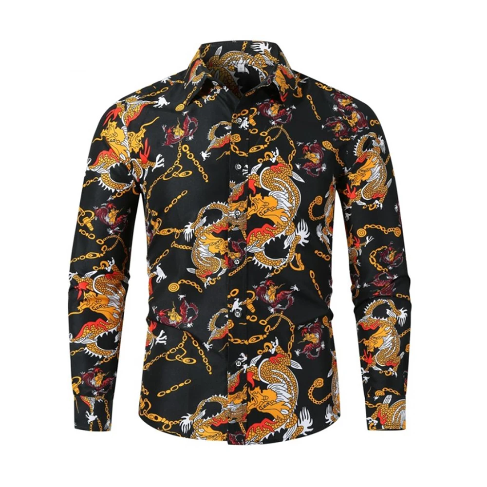

Mens Long Sleeve Print Shirt Button-Up T-Shirts Party Holiday Hawaii Tops Mens Fashion Clothing Trends Slim Fit Casual Blouse