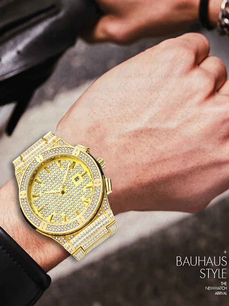 Большие серебряные мужские часы Missfox кварцевые с бриллиантами Лидер продаж