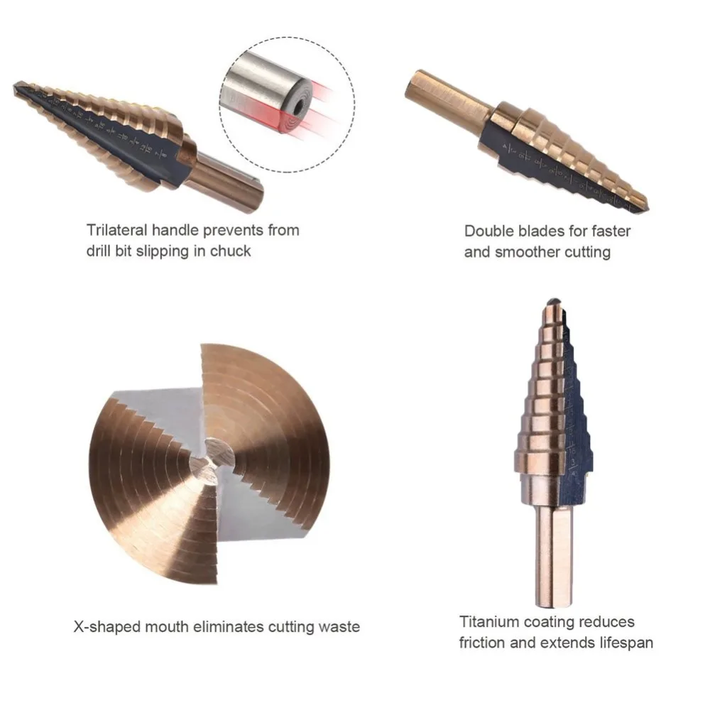 

5pcs Hss Cobalt Titanium Step Drill Bits Multiple Hole 50 Sizes High Speed Steel Drill Bits Cone Drill Hole Cutter Bit
