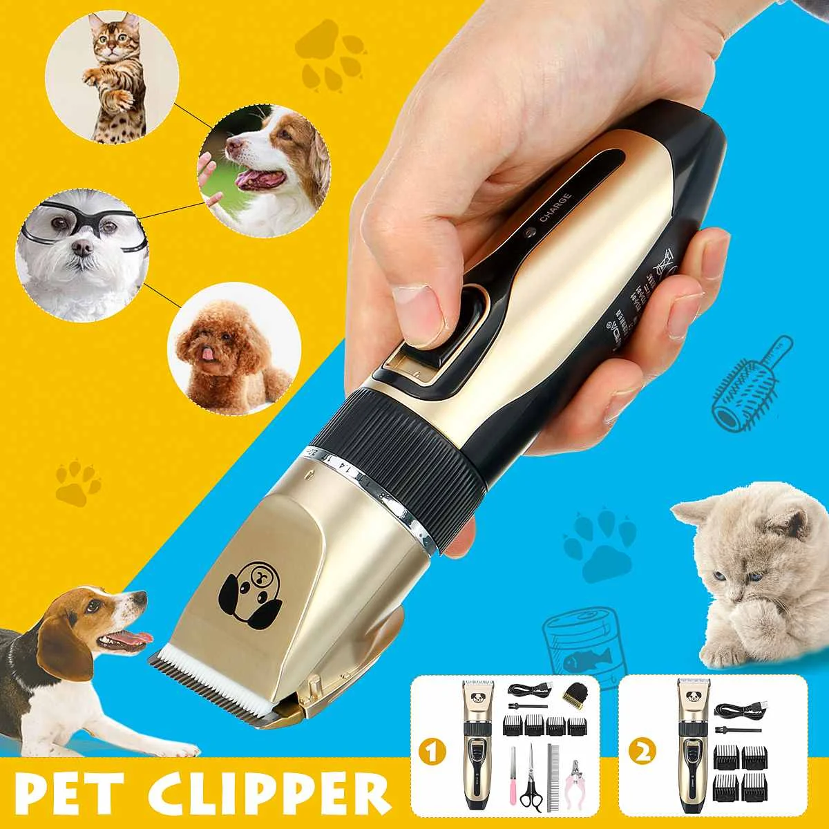 

Pet Dog Hair Trimmer Professional Animal Grooming Clippers 100V-240V Cat Dog Shaver Cutter Machine Rechargeable Pet Clipper
