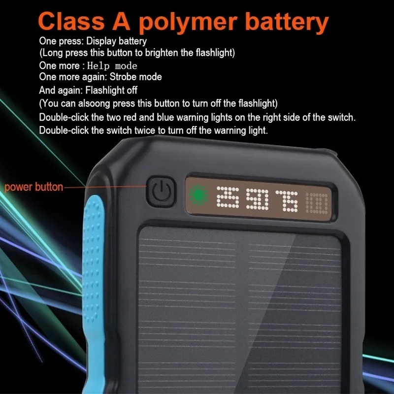 30000mah solar mobile phone power bank supply waterproof usb with cigarette lighter outdoor emergency led flashlight free global shipping