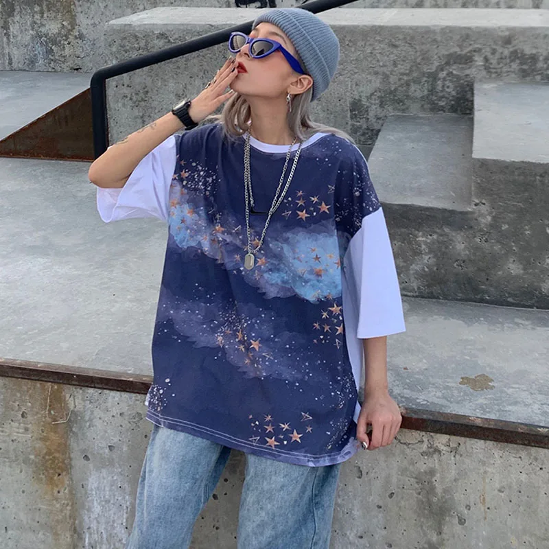 Летняя женская футболка новая свободная Корейская версия cec super fire net красная