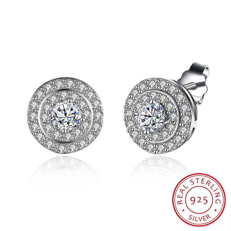 Настоящее 925 пробы серебряные Роскошные блестящие циркониевые круглые серьги