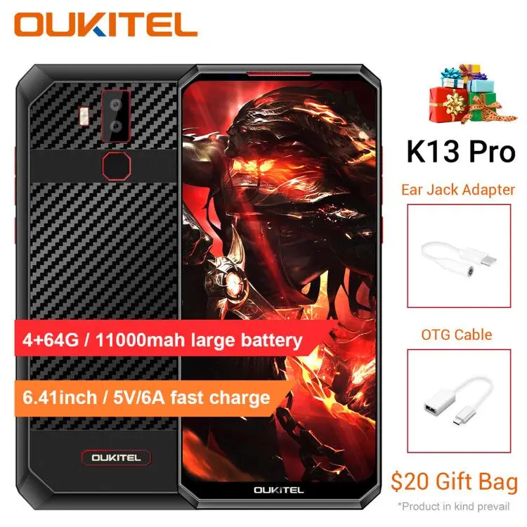 OUKITEL K13 Pro 11000mAh 6 41 &quot19 5: 9 Android 0 экран мобильного телефона MT6762 4G ram 64G rom 5 V/6A OTA NFC