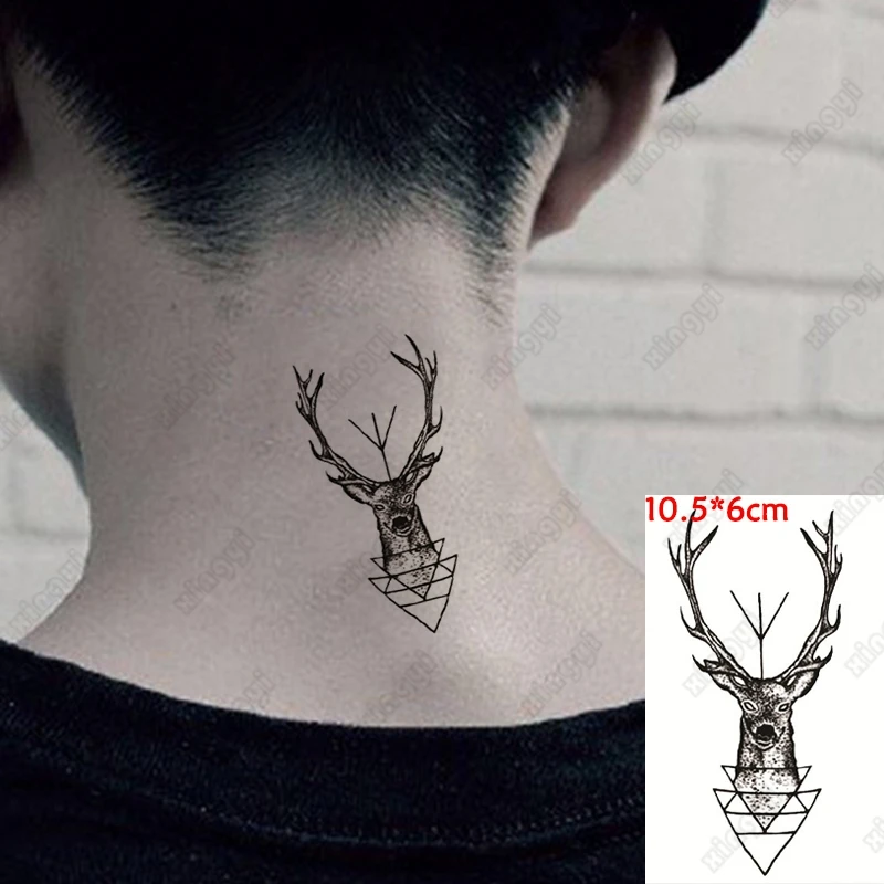 Водостойкая Временная тату-наклейка Овечья голова рога луна старая школа темная