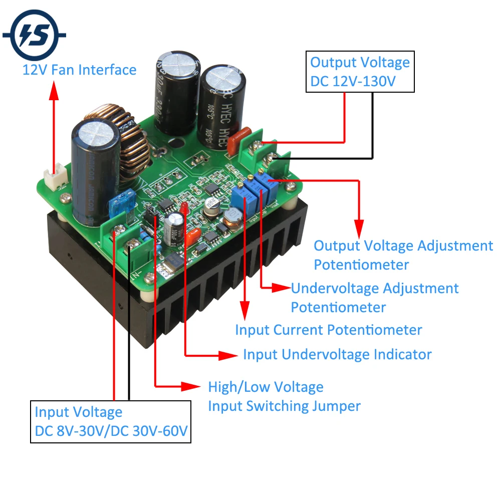 900W DC Boost модуль широкий Напряжение CVCC Шаг вниз Питание 15A 8V 30V/30V 60V 12V 130V с