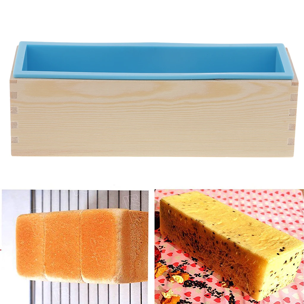 

Sky Blue Flexible Rectangular Soap Silicone Loaf Mold Wood Box for 1.2KG Soap Making Supplies Tools