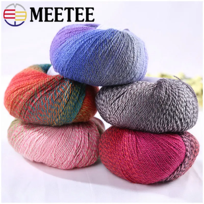 Meetee 5pcs Natural Wool Nylon Blended Yarn Segment Dyed Color Gradient Hand Knitting Line DIY Scarf Sweater Material YA021 | Дом и сад