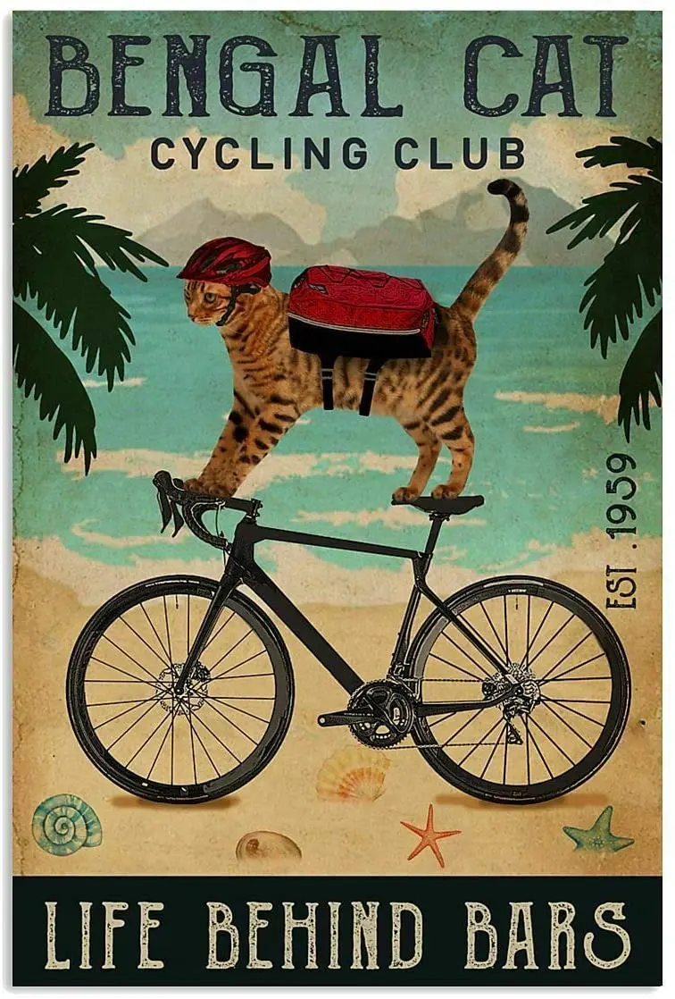 

Retro Tin Sign Animal Lovers Bengal Cat Art Wall Decoration Poster 12x16 Inch Metal Sign Decoration Bar Club