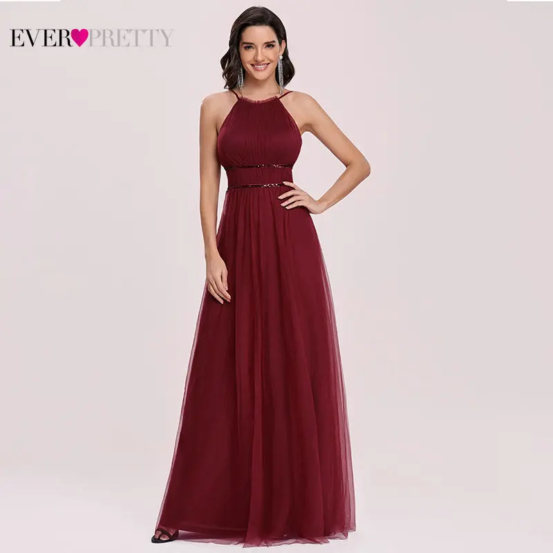 

Burgundy Tulle Bridesmaids Dresses For Women Ever Pretty Elegant Backless Pleated Wedding Party Dress Vestido De Fiesta De Boda