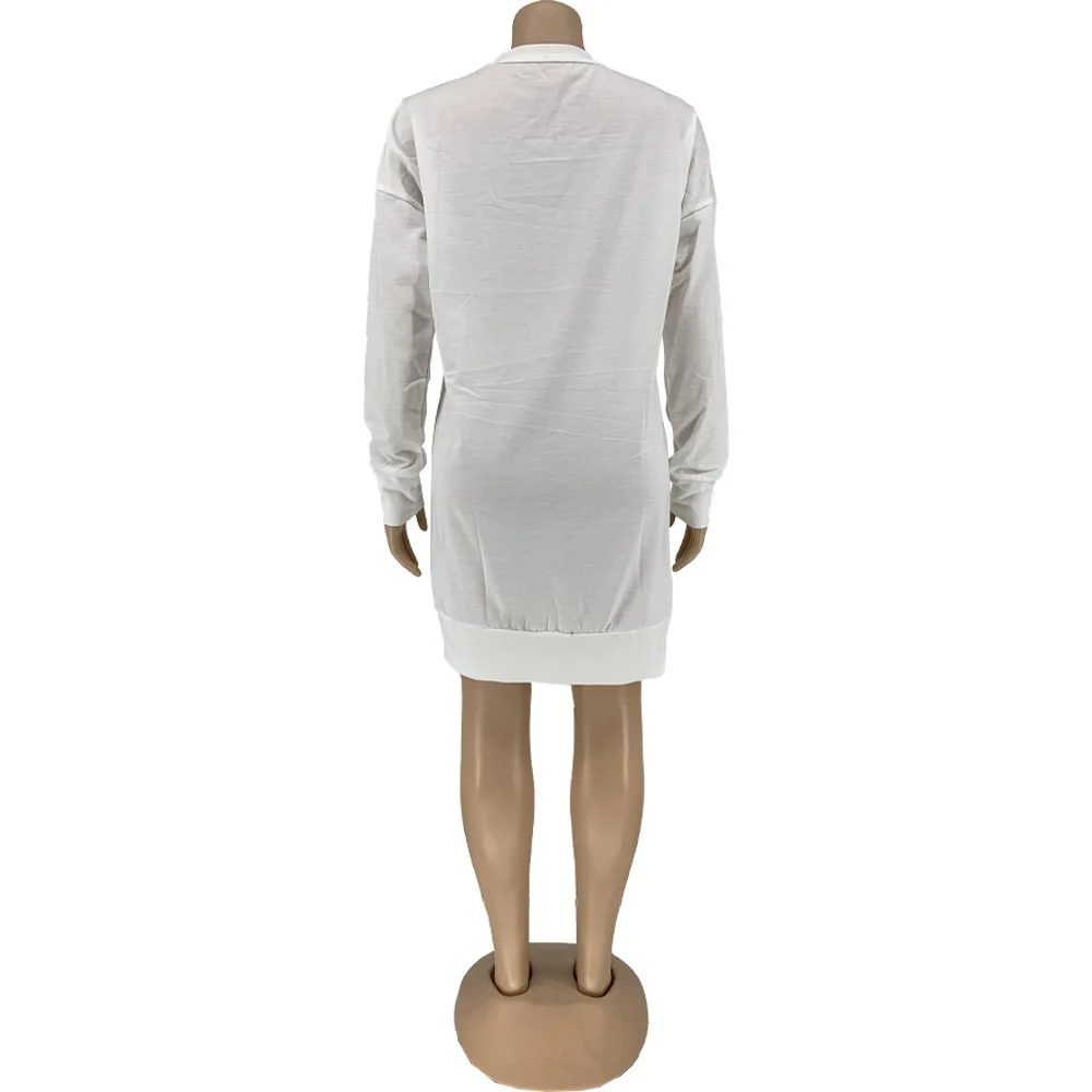 

Solid Letter Print Casual Oversized Shirt Dress Women Casual O-neck Full Sleeve Short Dresses High Street Plus Size Robe Femme