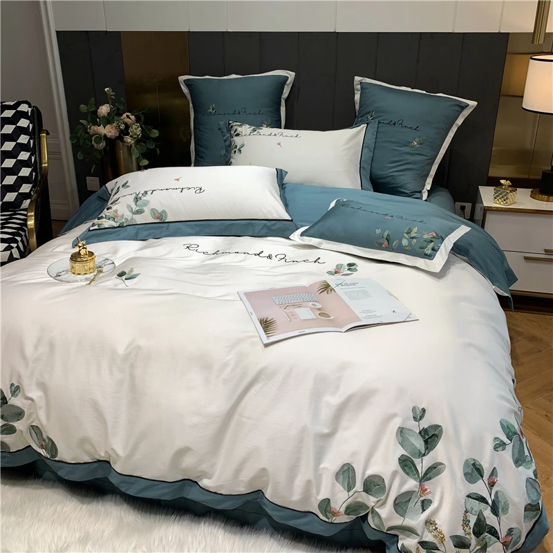 

Комплект постельного белья с вышивкой в американском пасторальном стиле, хлопковый комплект с одеялом, украшение постельного белья, американский очень большой комплект из 4 предметов