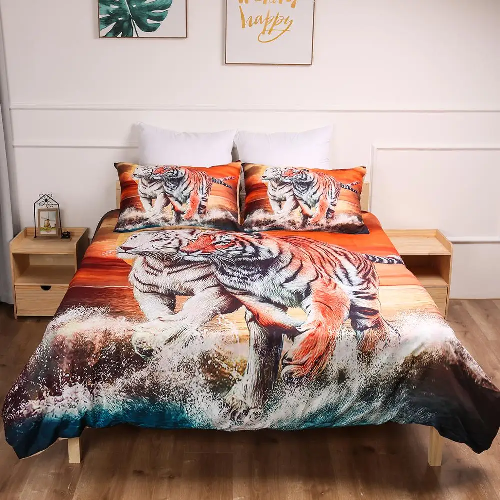 

3D Tiger Bedding set Two tigers Duvet Cover animal Bed Set Twin queen king beddings home textile