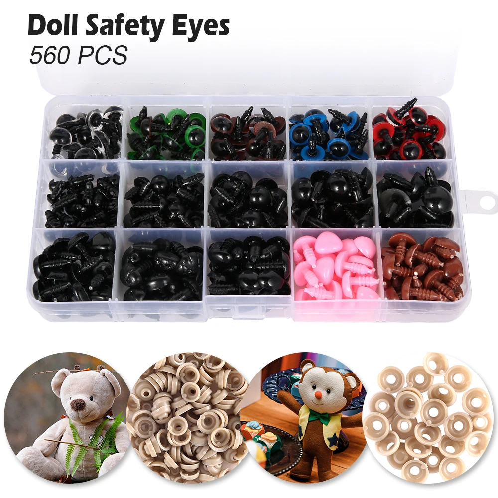 

560PCS Colorful Plastic Crafts Safety Eyes For Teddy Bear Soft Toy Making Funny Animal Doll Nose DIY Accessories Box 6-14mm