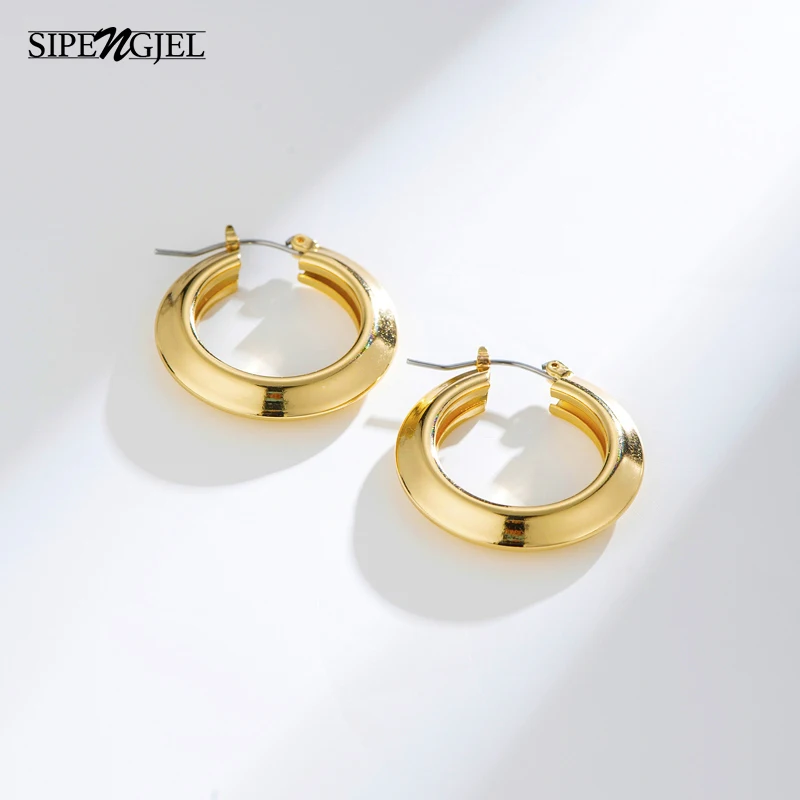 

SIPENGJEL Fashion Gold Plated Big Round Circle Earrings For Women Punk Metal Geometric Hoop Earring Party Jewelry Gift