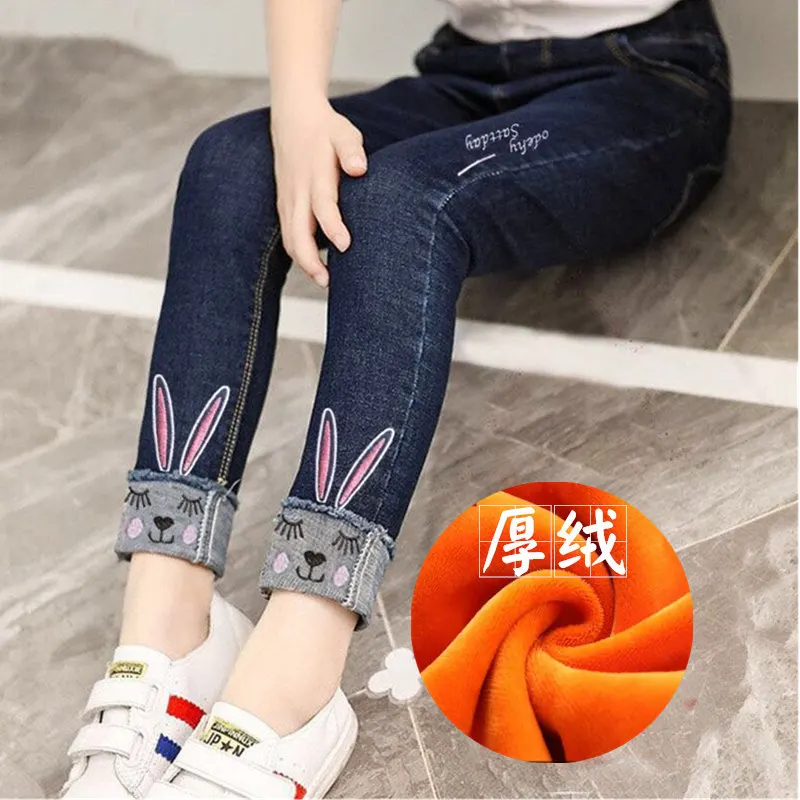 Зимние джинсы для маленьких девочек детские плотные бархатные джинсовые брюки с