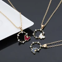 1pcs simple geometric round circle butterfly flower zircon clavicle necklace animal flying bee dragonfly insect necklace jewelry