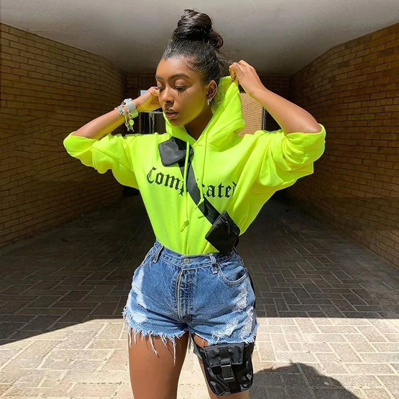 Женские пуловеры Sampic повседневные неоновые толстовки с принтом свободные