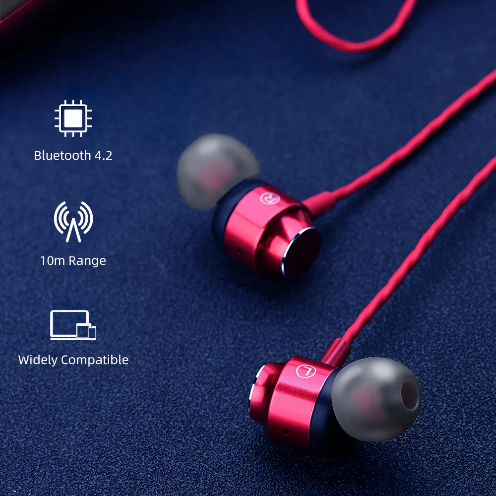In Ear Earphone Wireless Bluetooth Neck Hanging Magnetic Running Handsfree Earbud Sport Sweatproof Headset 4.2 For Oneplus 7 Pro |