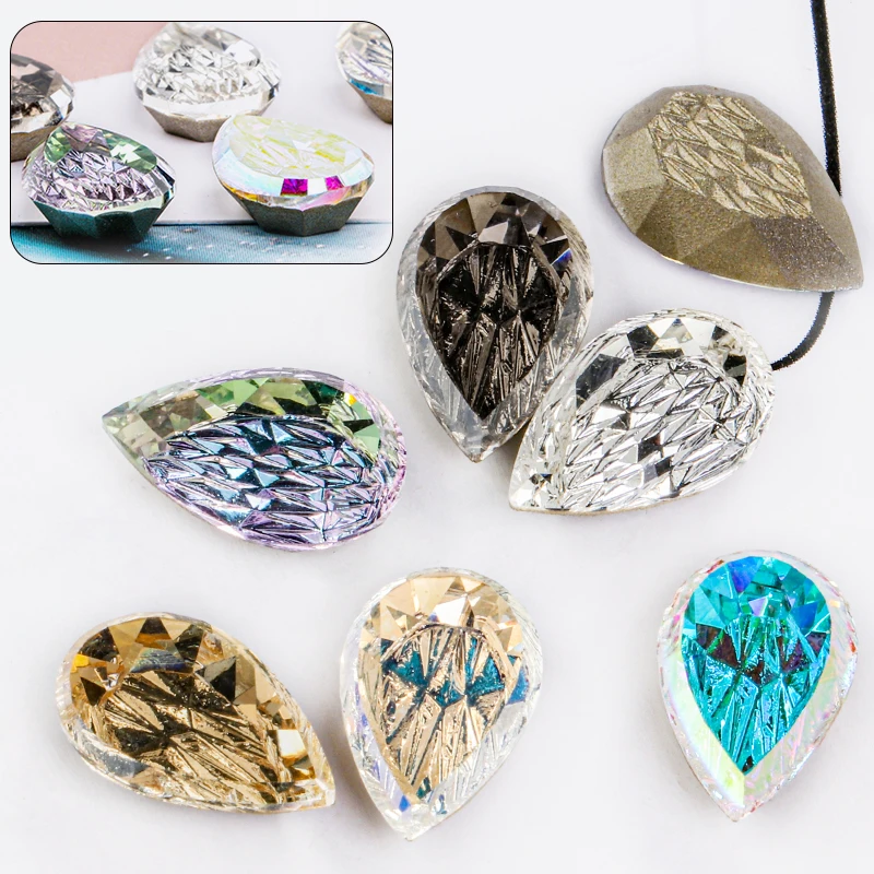 

9x14/12x19mm Relief Drop Rhinestone Luxury Crystal Nails Accessories Crafts Stone Flatback Gemstone for Women Bag Applique
