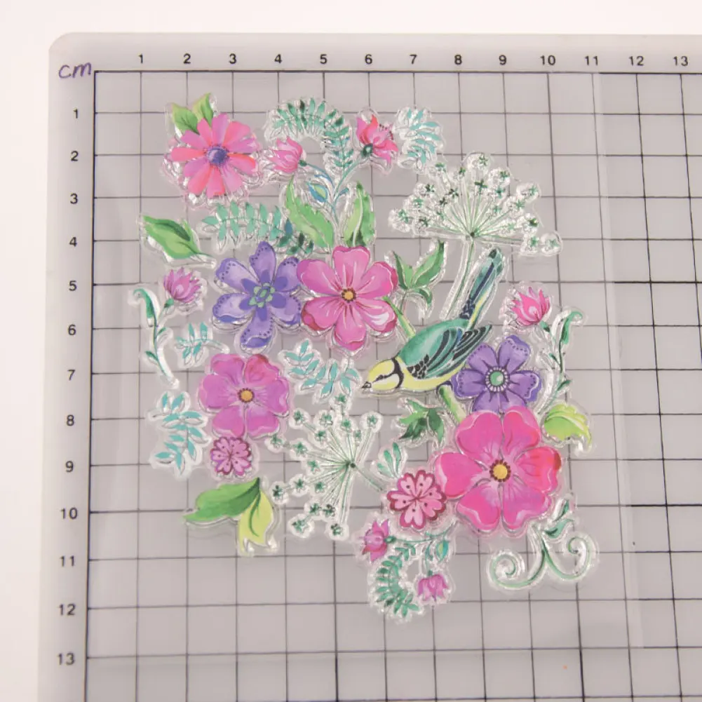 

CLEAR STAMP Bird on Flowering Branch DIY Scrapbook Card Album Paper Craft Silicon Rubber Roller Transparent Stamps