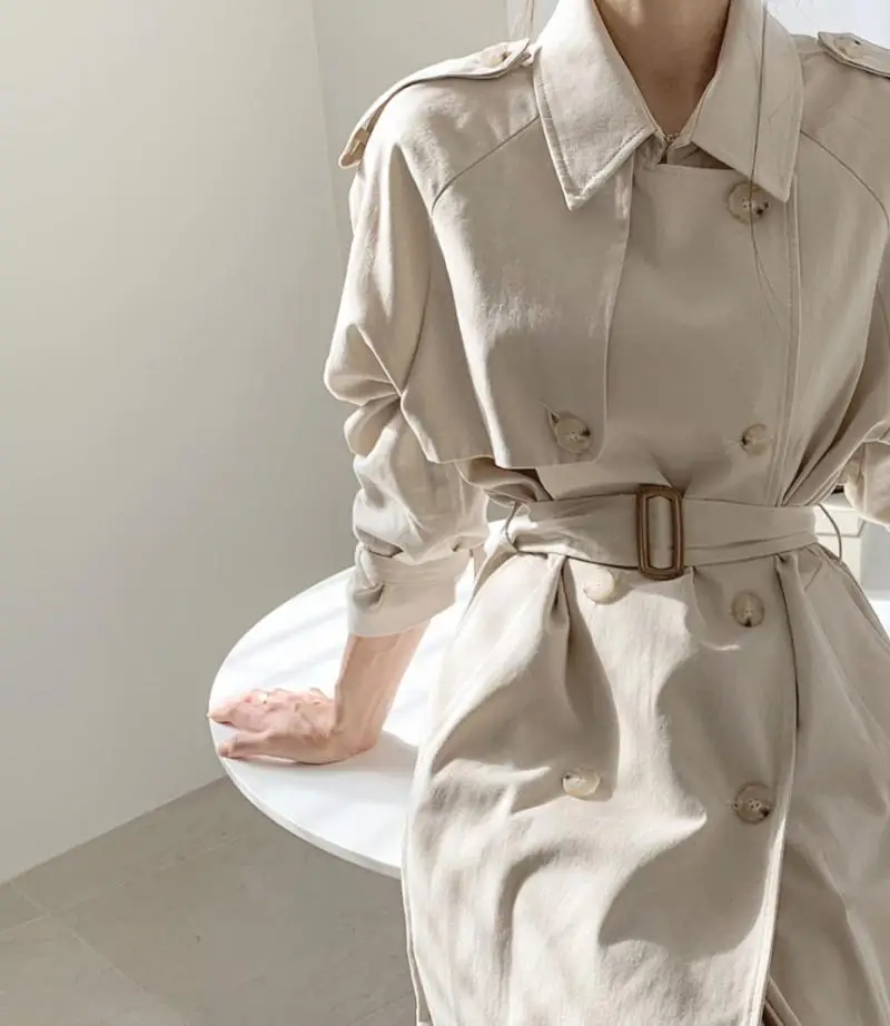 

New Fashion Autumn Winter Casual Double Breasted Simple Classic Long Trench Women's Coat with Belt Female Windbreaker