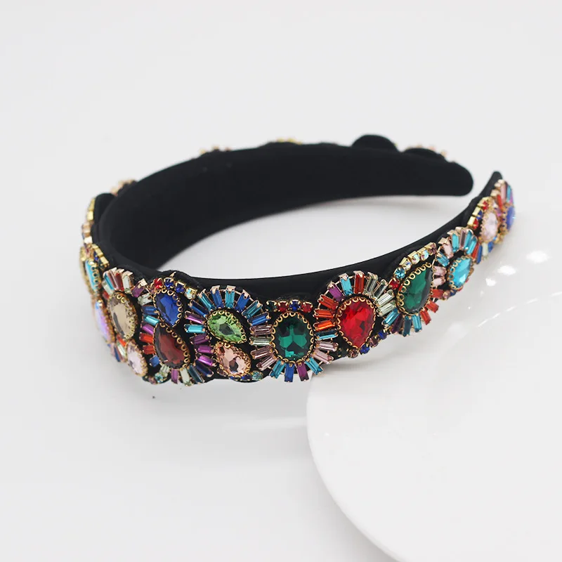 

Color Rhinestone Flower Wide-brimmed Headband Baroque Fashion Luxury Exquisite Retro Headband Hair Accessories opaska do wlosow