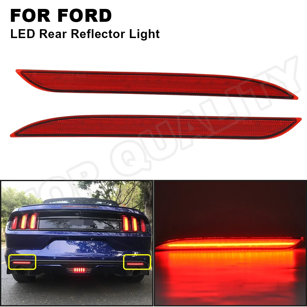 

2Pcs Red LED Rear Tail Bumper Reflector Brake Light Lamp For Ford Mustang 2015 2016 2017 OEM FR3B-17A848-A Car Accessory