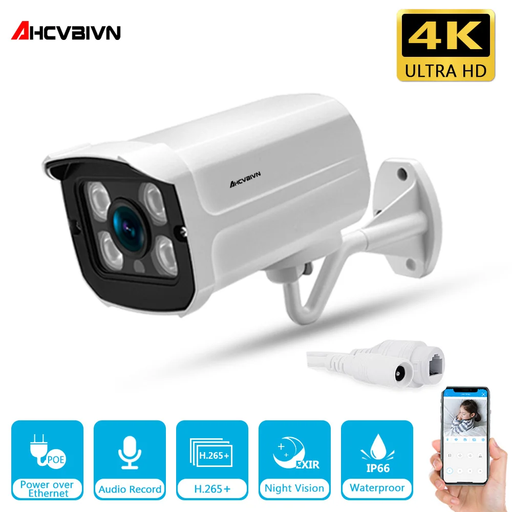 

4K 8MP POE IP Camera ONVIF H.265 Metal Waterproof Audio CCTV Camera Motion Detection Home Security Surveillance