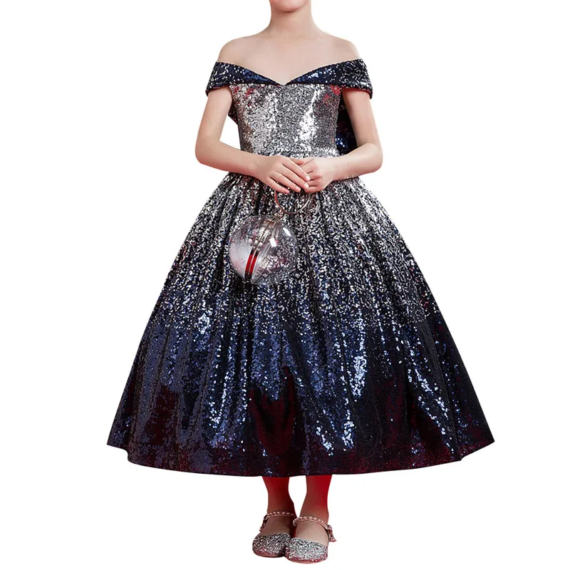 

Mix Color Ball Gown Flower Girl Dresses 2020 New Vestido Deminha First Communion Dress For Girls Sequins Off the Shoulder