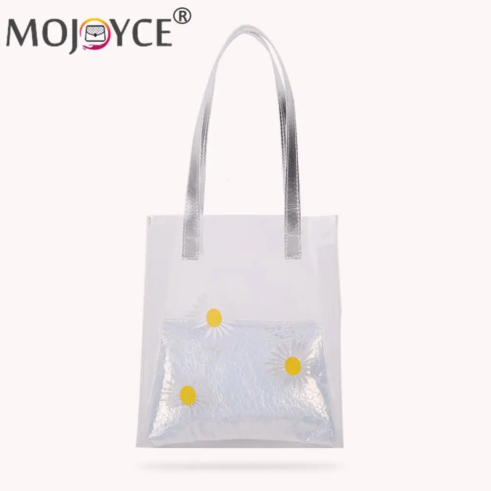 

Ladies Fashion Daisy Printing Composite Bags Clear Shoulder Pouch Bag Handbag Youth Ladies Simple Versatile Bag