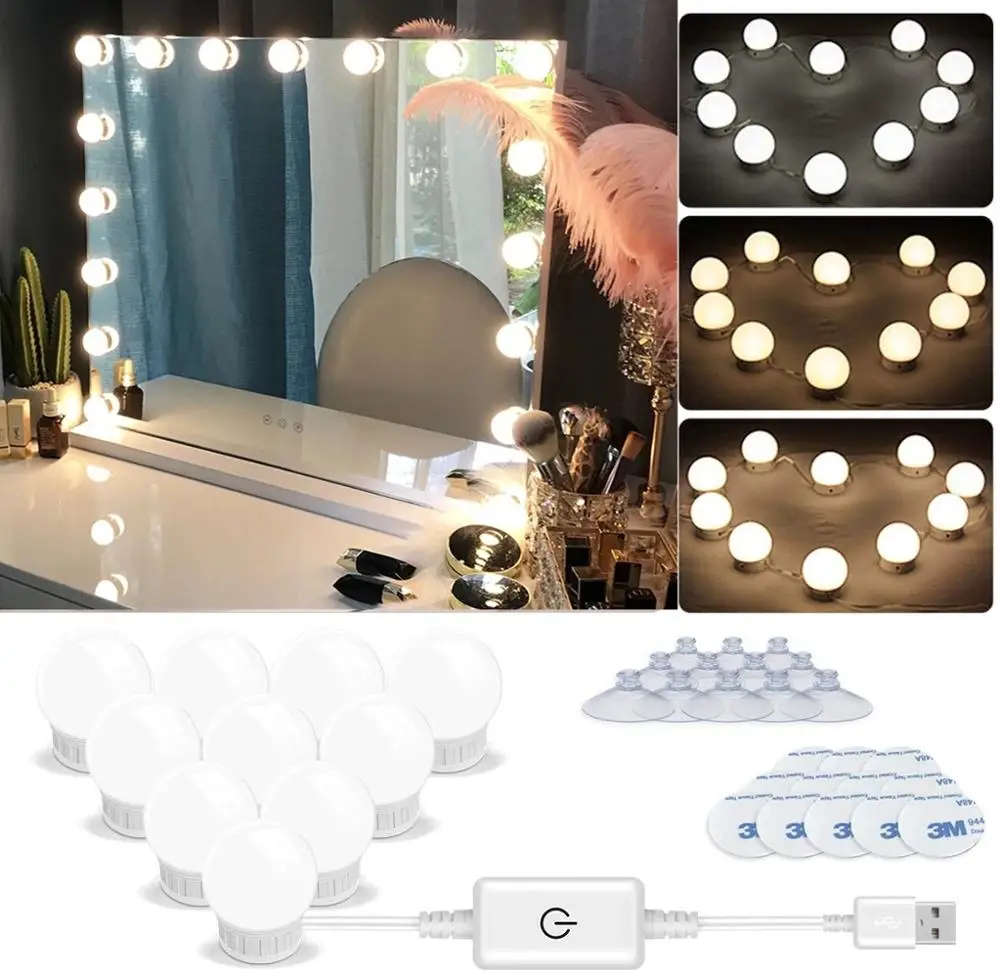 

Espelho de maquiagem led luz lmpada 12v hollywood vaidade luzes stepless regulvel lmpada de parede 6 10 14 lmpadas kit para