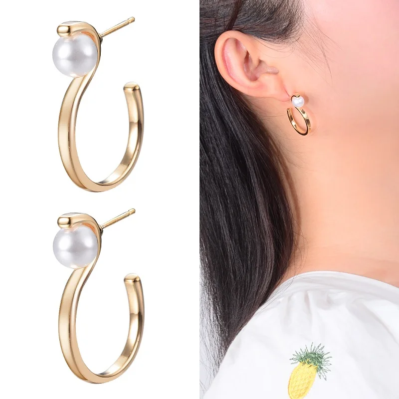 pearl hoop earrings Винтаж корейской моды Chic серебро большой обруч серьги Kpop цирконий жемчуг длинные кисточки серьги для женщин заявление свадьба - Окраска металла: pearl hoop earrings