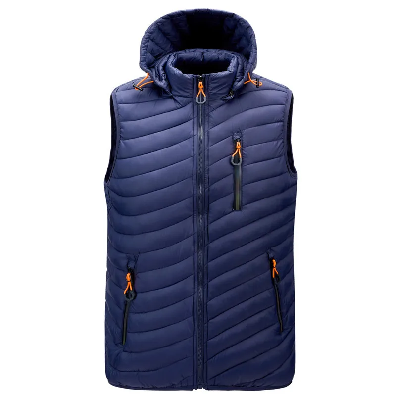 

Мужской зимний дутый жилет, с карманами, со съемной шапкой