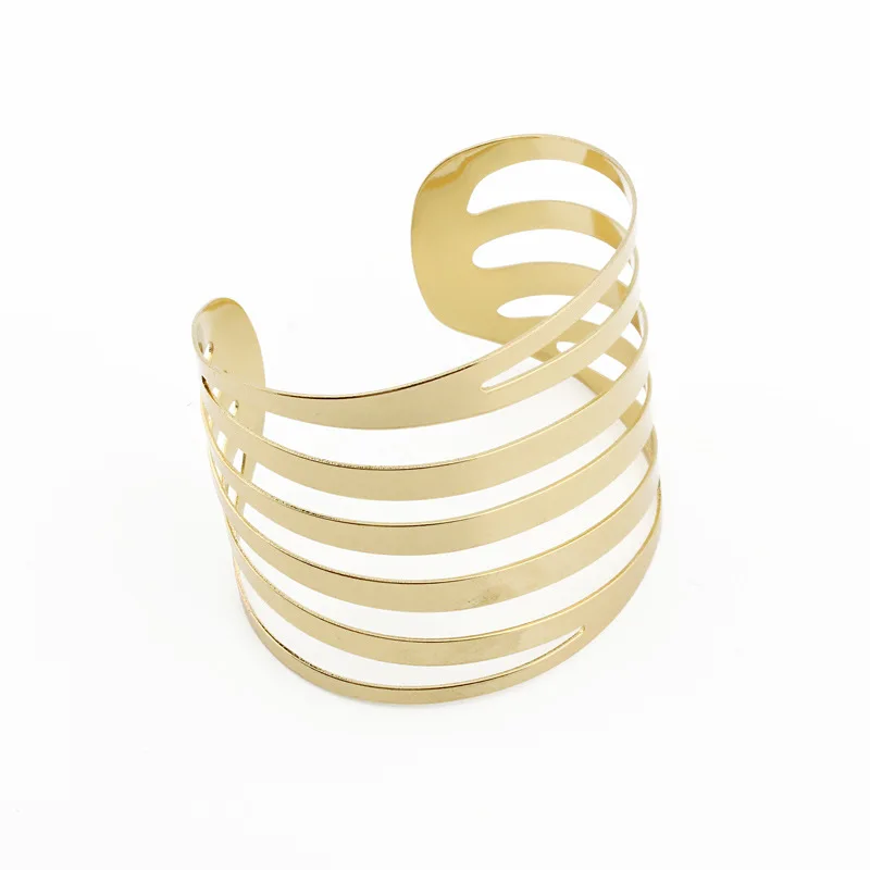 Новый модный простой металлический полый Широкий браслет геометрической формы