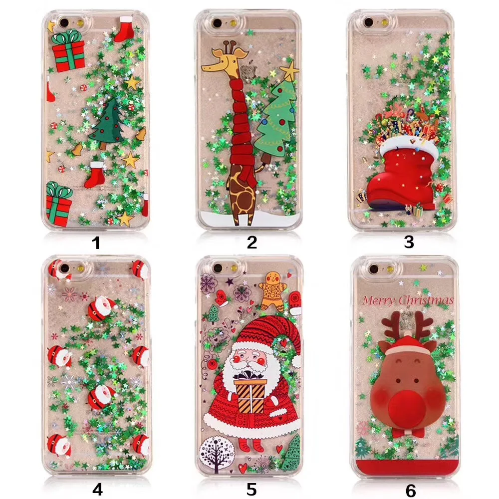 Рождественский подарок Liquid Quicksand Santa чехол для iPhone XR XS X Xs Max телефона 5 6S 7 8 Plus