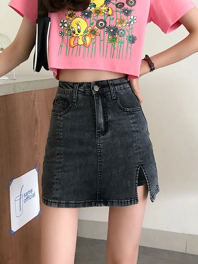 

2021 SummerDenim Skirt With Harajuku Befree Skirt Split Buttocks Skirt Hong Kong Style New Women's Summer Skirt Fashion