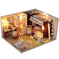 diy hut hand girls school dormitory assembly model wood creative dollhouse with light puzzle toys gift for girls birthday gift